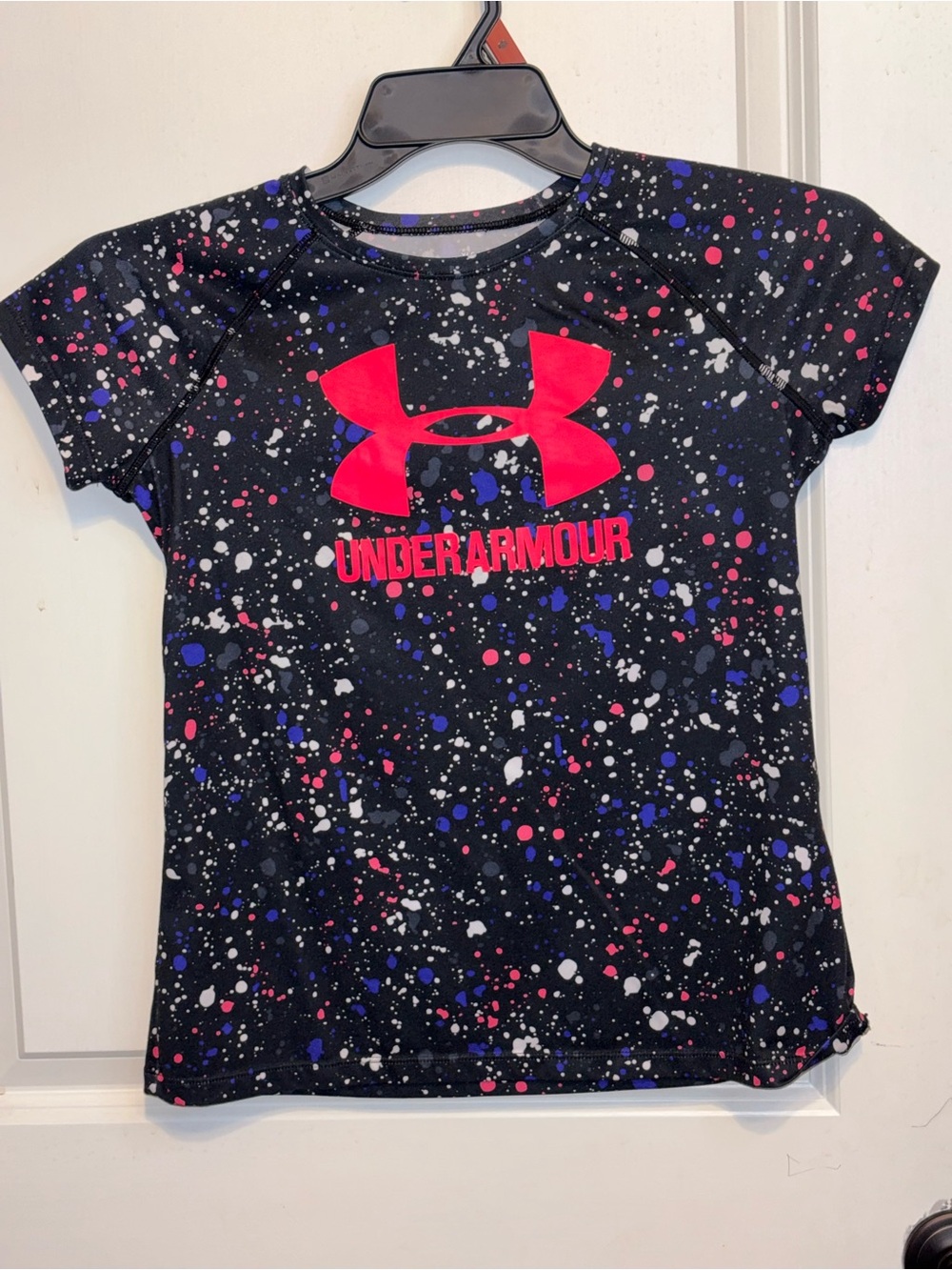 Under Armour Black Tee with Pink Logo and Multicolor Splatter